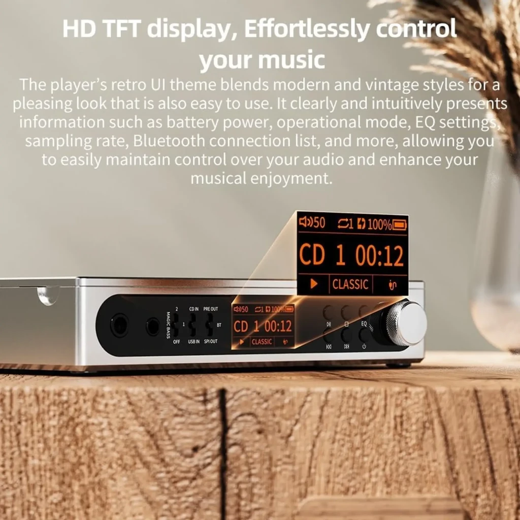 Reproductor de CD FiiO DM15 R2R Negro con panel frontal con perillas y pantalla OLED, bandeja superior visible y salida balanceada 4,4 mm en chasis metálico - Ítem3