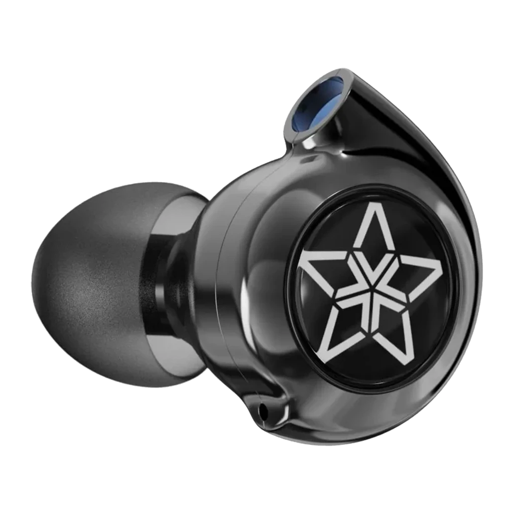 Auriculares FiiO FH11 In-Ear com cabo trançado removível, conectores coloridos L/R, corpo preto brilhante com logo em estrela e ponta de silicone, Jack 3,5 mm - Item6