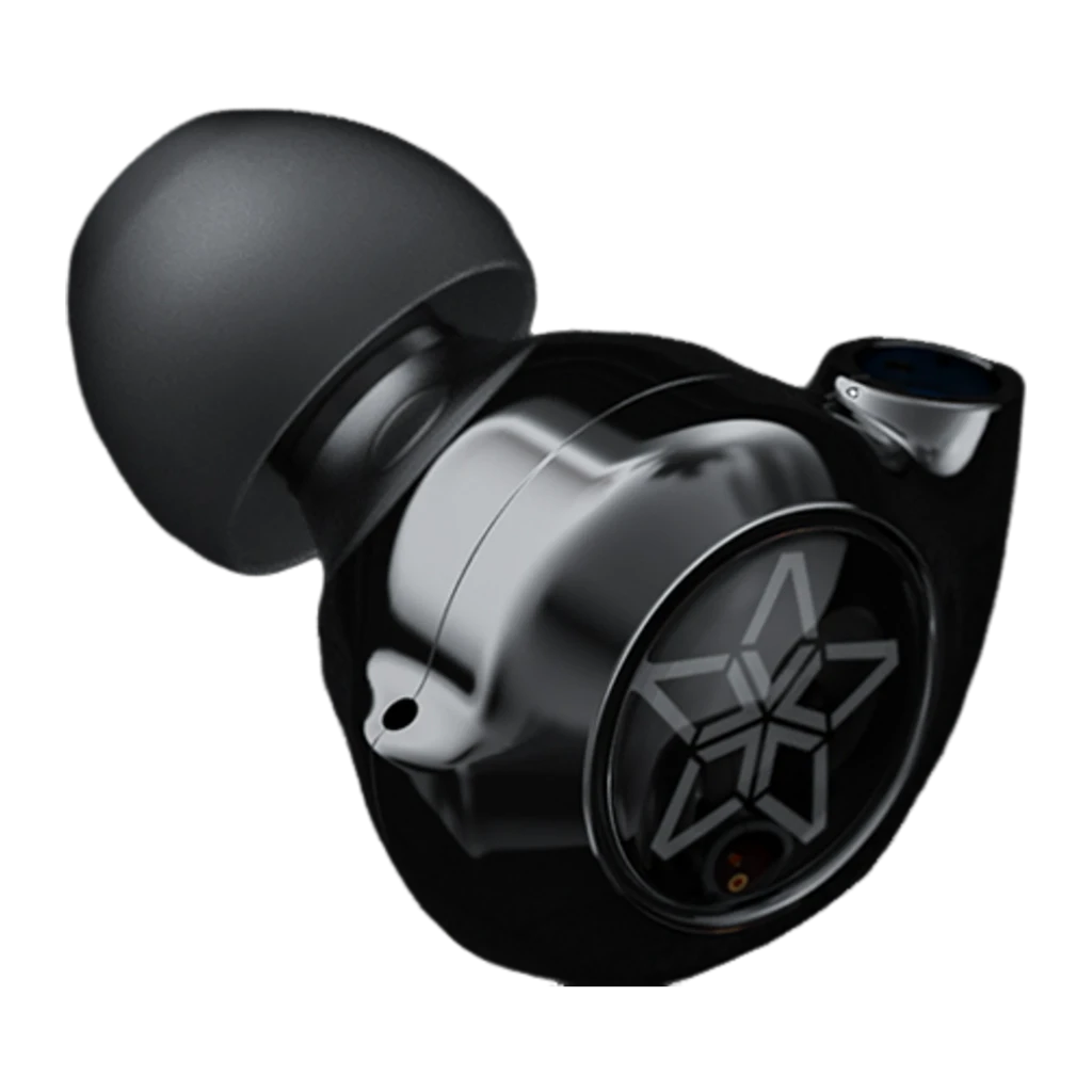 Auriculares FiiO FH11 In-Ear com cabo trançado removível, conectores coloridos L/R, corpo preto brilhante com logo em estrela e ponta de silicone, Jack 3,5 mm - Item5