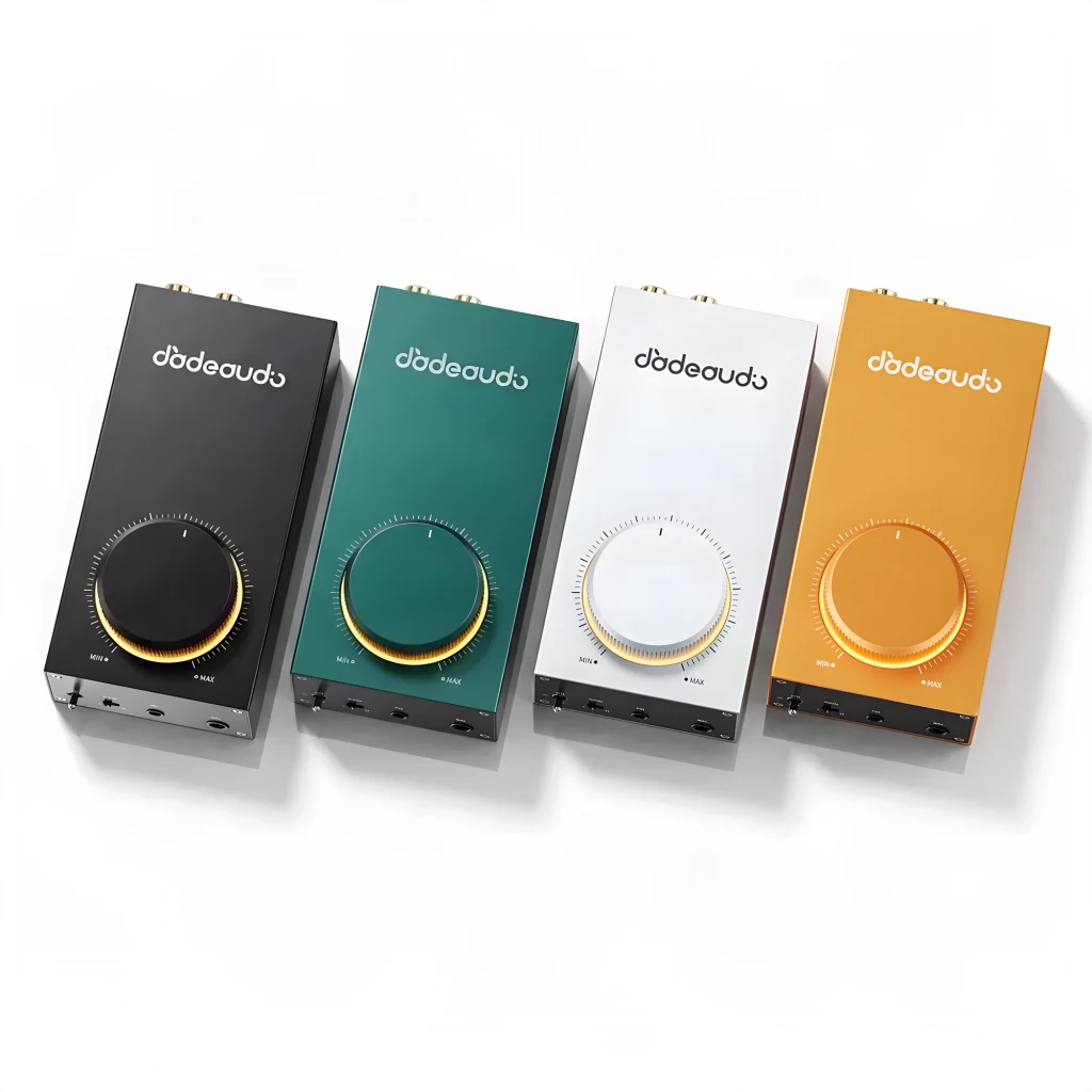 Amplificador portátil plateado con gran perilla central iluminada, chasis metálico, salida balanceada 4,4 mm al frente y controles laterales minimalistas - Ítem1