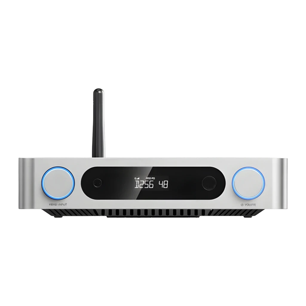 FiiO K13 R2R - Amplificador/DAC Plata con chasis metálico, pantalla frontal, dos perillas iluminadas, tapa superior transparente y antena trasera - Ítem3
