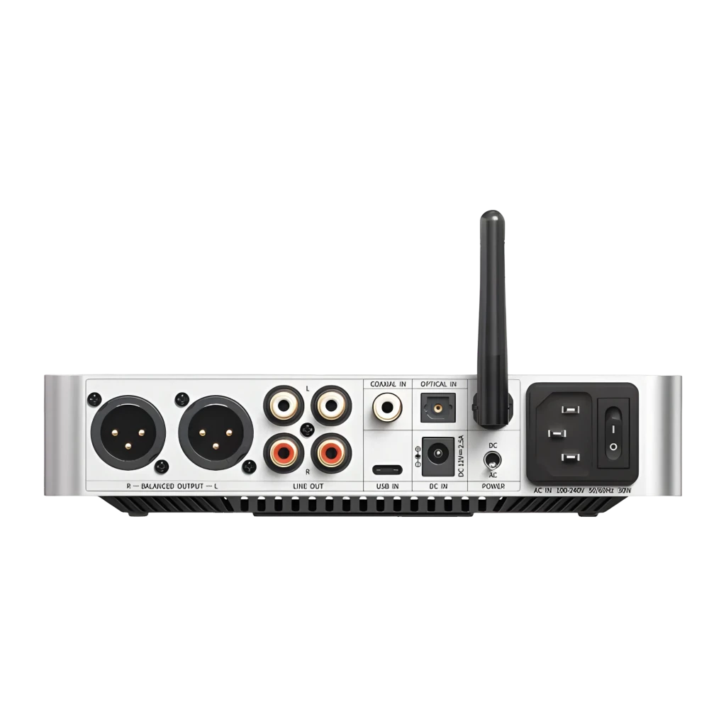 FiiO K13 R2R - Amplificador/DAC Plata con chasis metálico, pantalla frontal, dos perillas iluminadas, tapa superior transparente y antena trasera - Ítem2