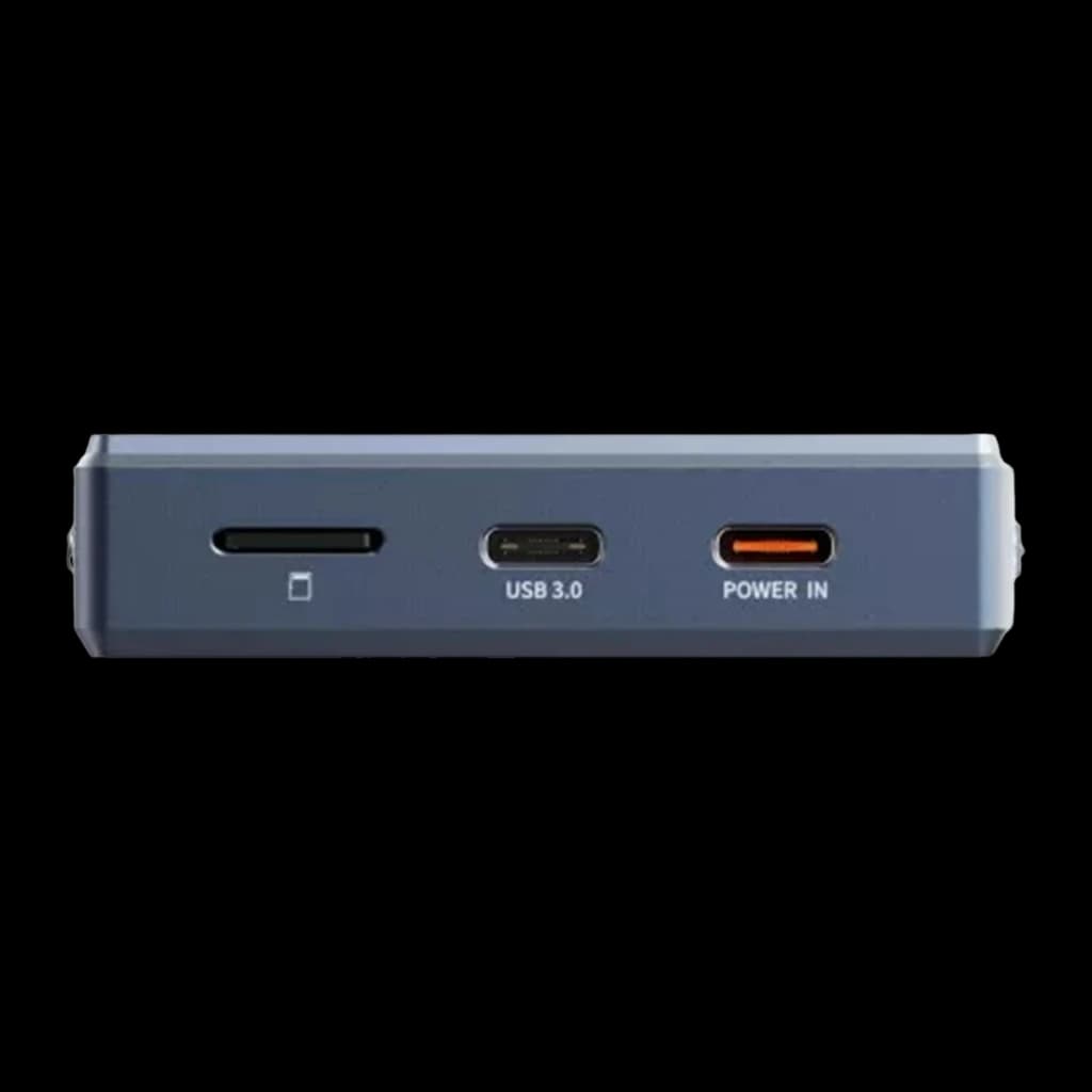 Lecteur audio portable FiiO Electronics DSD512 natif 4,4 mm 5580166, côté: slot microSD, port USB 3.0 et entrée POWER IN