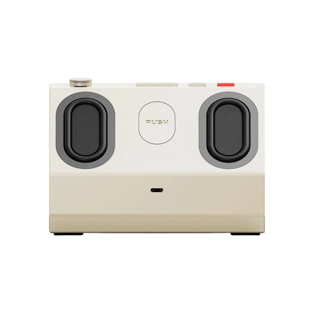Enceinte Bluetooth FiiO Retro Box 10 W noir, design cassette vintage, écran affichant piste, doubles radiateurs latéraux, boîtier beige compact et robuste - Ítem4