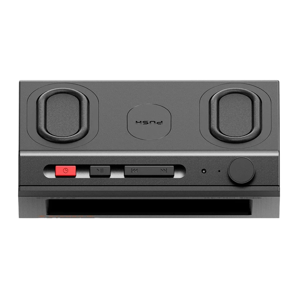 Enceinte Bluetooth FiiO Retro Box 10 W noire, design cassette rétro, écran frontal, commandes latérales, boîtier anguleux compact et ports visibles - Ítem3
