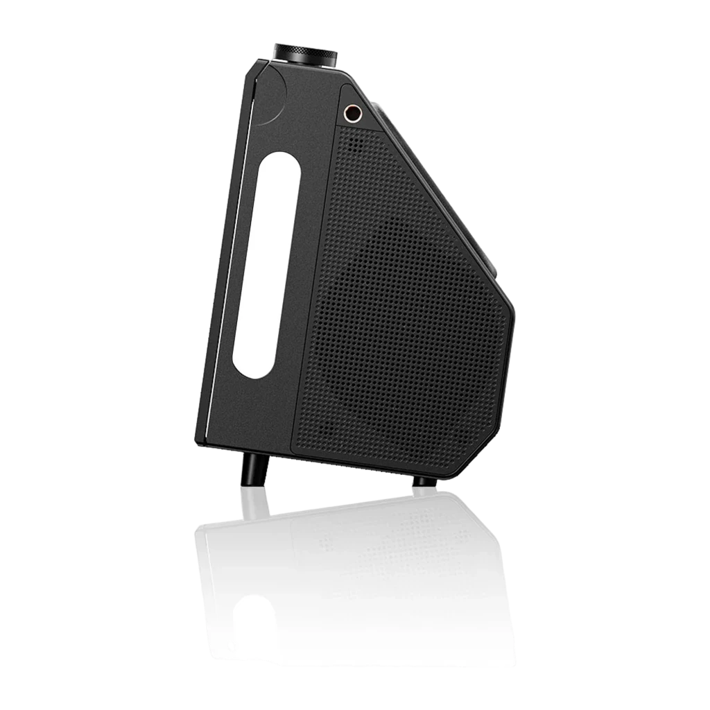 Enceinte Bluetooth FiiO Retro Box 10 W noire, design cassette rétro, écran frontal, commandes latérales, boîtier anguleux compact et ports visibles - Ítem2
