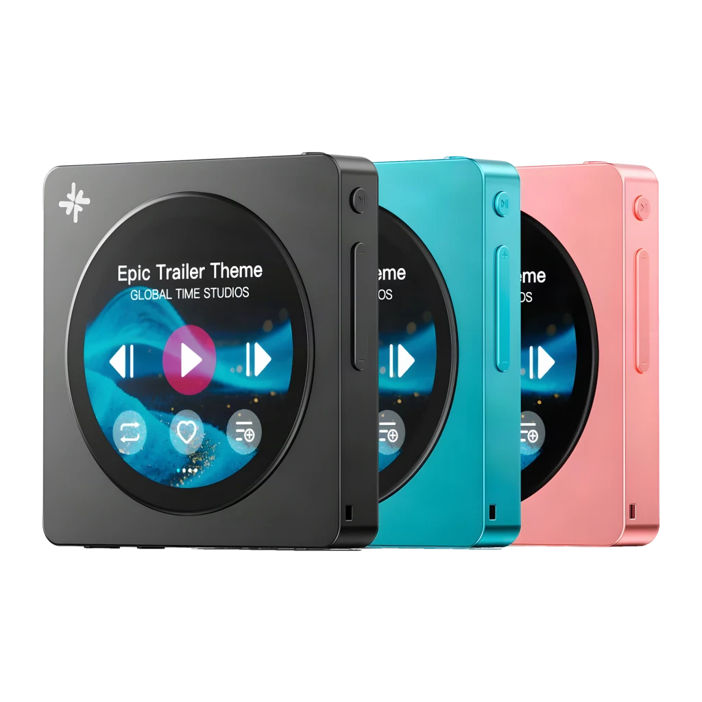Lector FiiO Snowsky DISC negro compacto con pantalla circular a color, botones laterales, puertos 3.5 mm y USB-C, diseño metálico elegante y minimalista - Ítem2