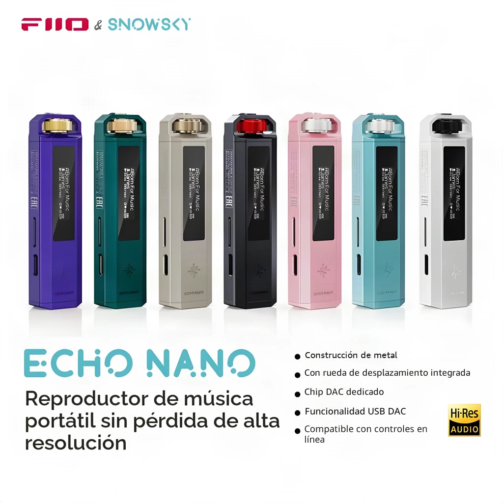 FiiO Snowsky ECHO NANO blanco, reproductor Hi-Res compacto con pantalla lateral, cuerpo metálico angular, rueda superior de volumen y botones laterales - Ítem5