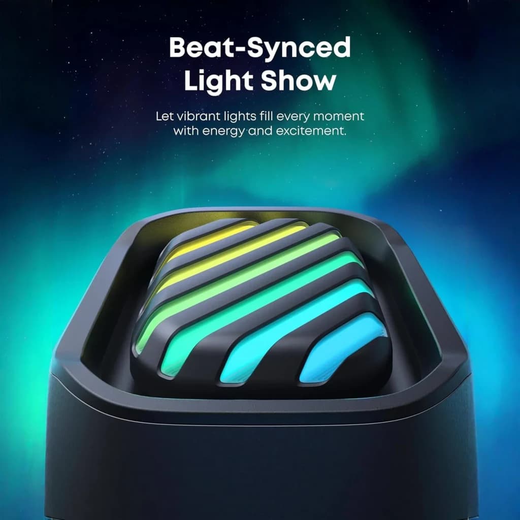 Enceinte Bluetooth Soundcore Boom 2 Pro IP68 140W avec LED synchronisées au rythme, bandes lumineuses multicolores, design robuste, autonomie 20h, Bluetooth