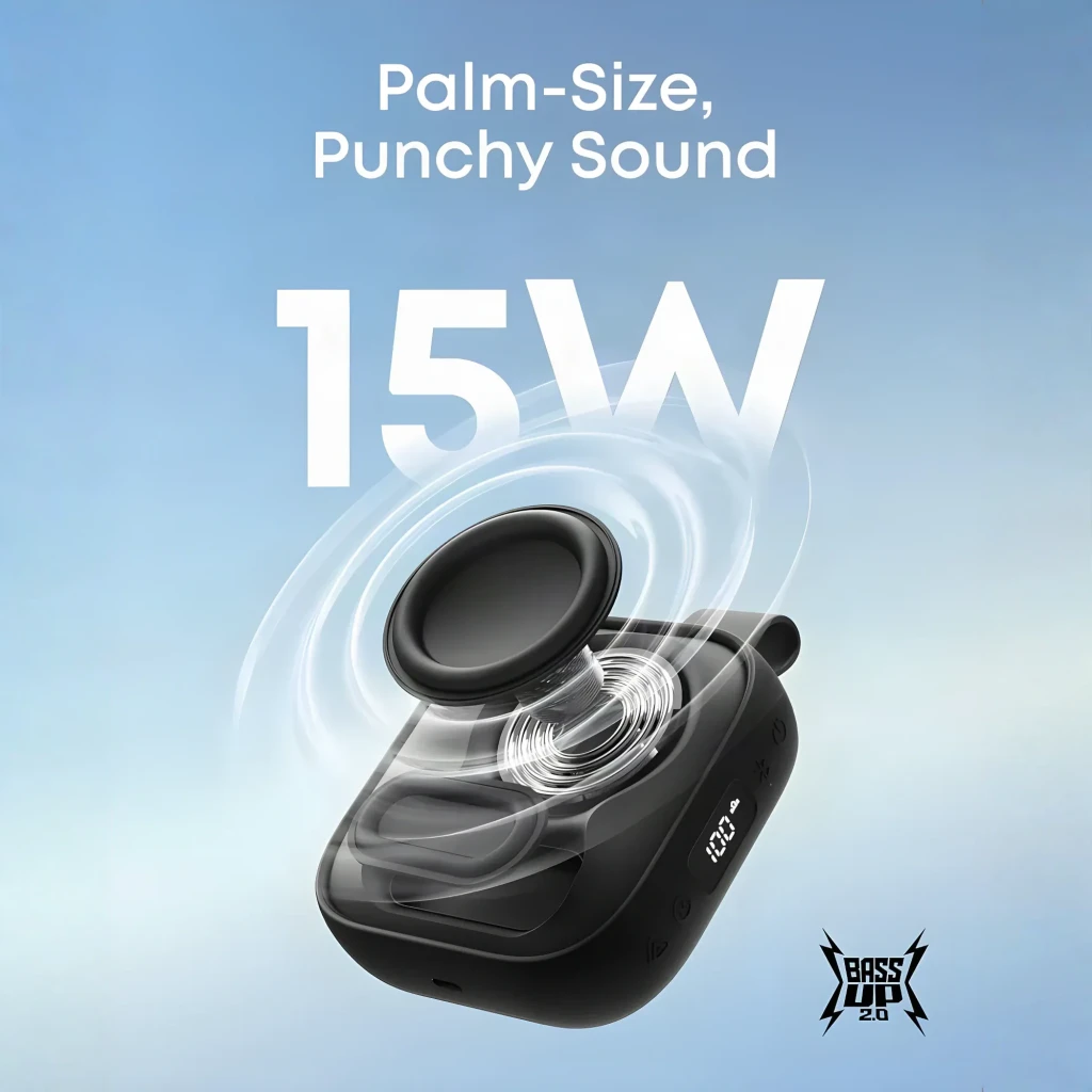 Altavoz Bluetooth Anker Soundcore Boom Go 3i IP68 15W 24h, compacto con rejilla negra y franjas LED multicolor, correa de transporte y panel lateral con botones - Ítem2