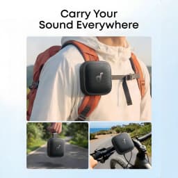 Altavoz Bluetooth Anker Soundcore Boom Go 3i IP68 negro, compacto y cuadrado con rejilla y logo, correa de mano y clip para mochila, portátil 15W 24h batería