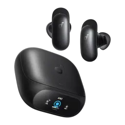 Auriculares Soundcore Liberty 5 Pro con estuche de carga negro, dos earbuds in-ear mate, logo d destacado, indicador LED frontal y cancelación de ruido