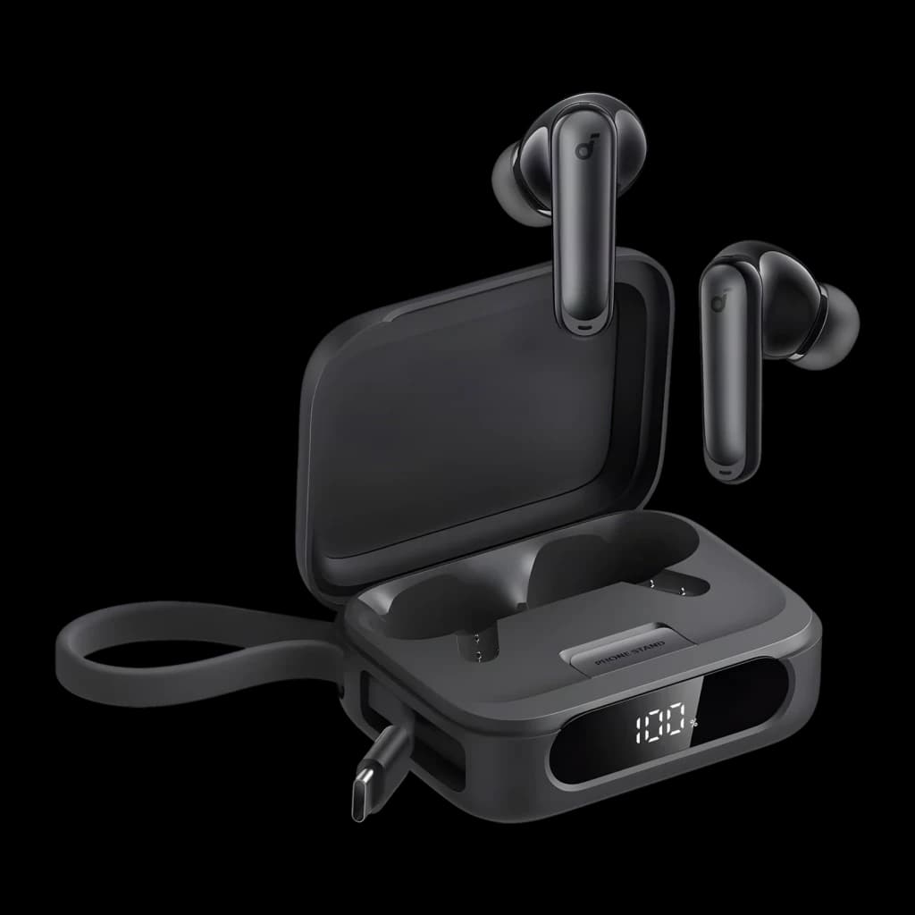 Auriculares Anker Soundcore P41i Negro TWS con estuche de carga con pantalla LED, diseño in-ear con vástago, acabado mate y correa lateral desmontable