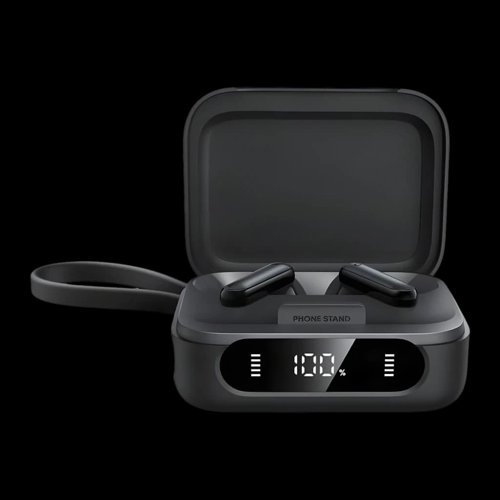 Anker Soundcore P41i Negro, estuche abierto: pantalla LED al 100%, soporte para móvil y correa lateral