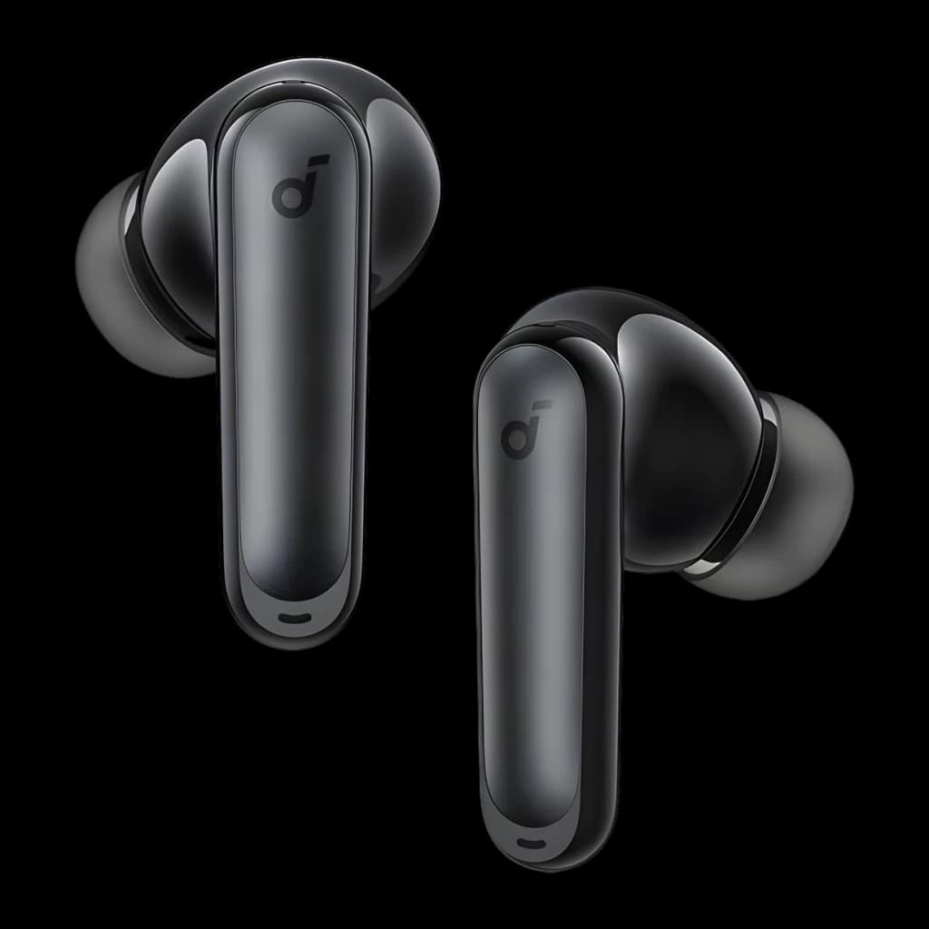 Anker Soundcore P41i Negro, vista frontal: dos auriculares in-ear negros con logo Soundcore y vástago alargado