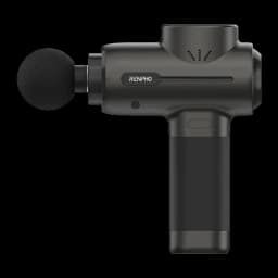 Pistola de Massagem Renpho Active Massage Gun Preto 5 velocidades, vista lateral: cabeçote esférico, logo Renpho e grade