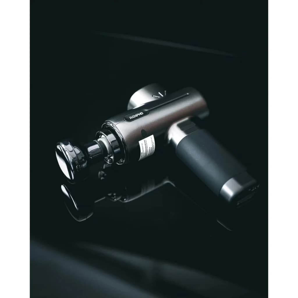 Pistola de Massagem Renpho Active Massage Gun Preto 5 velocidades, vista lateral: cabeça redonda e punho ergonómico