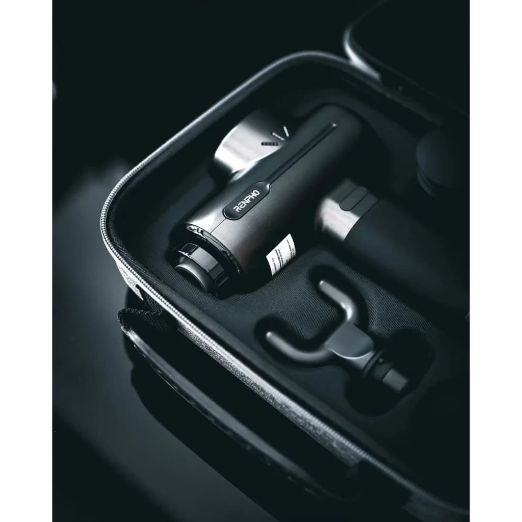 Pistola de Massagem Renpho Active Massage Gun Preto 5 velocidades, estojo: dispositivo e acessórios em case rígido preto