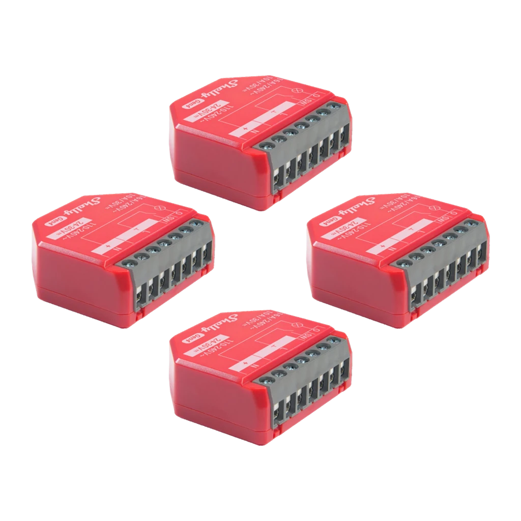 Relé inteligente Shelly 1PM Gen4 Pack 4 unidades Rojo Medición de consumo
