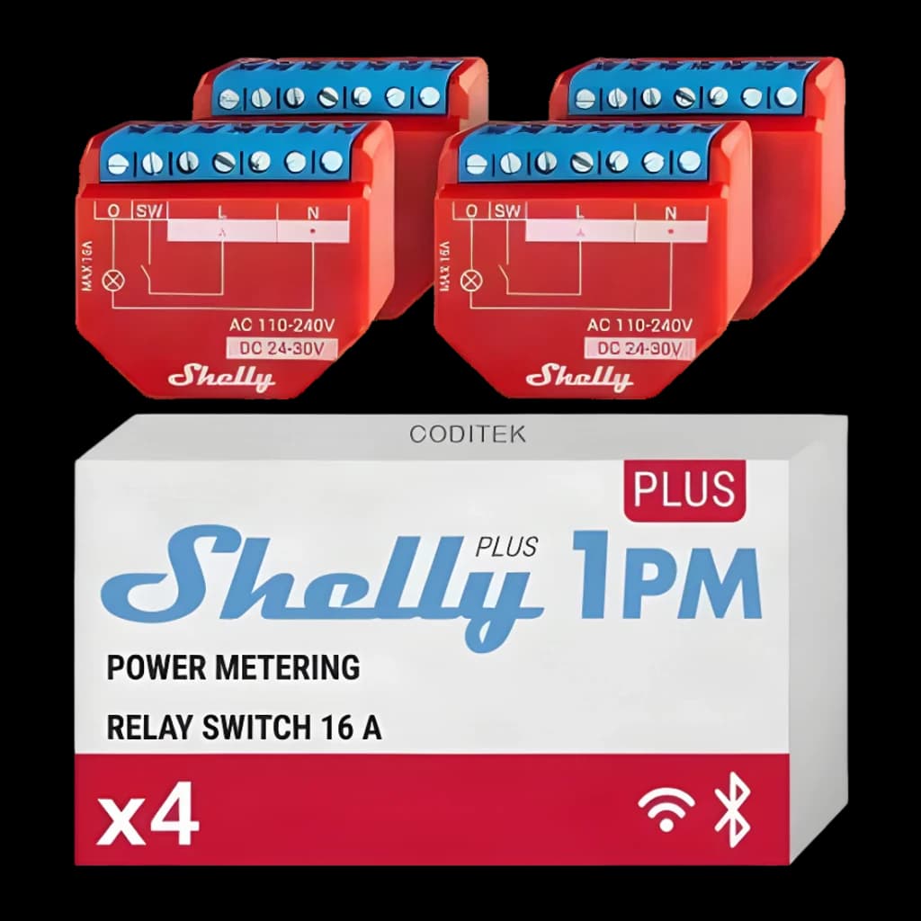 Relais intelligent Shelly 1PM Gen4 Pack 4 unités Rouge Mesure de consommation, pack: 4 modules rouges avec boîte x4 WiFi