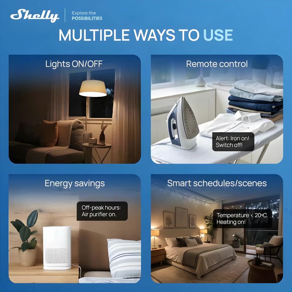Regleta inteligente Shelly Power Strip 4 Gen4 Blanco Protección sobrecargas WiFi 16A, usos: luces, control remoto plancha