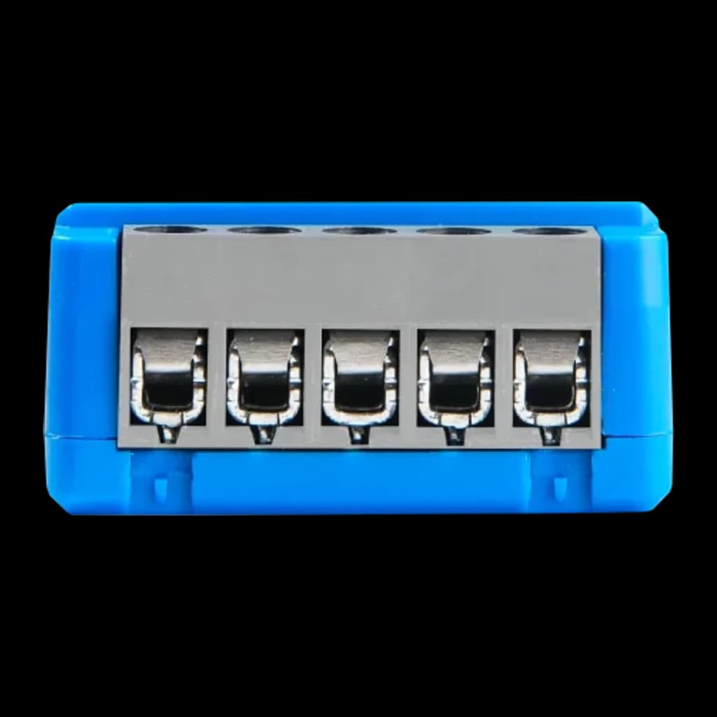 Relais intelligent Shelly 1 Mini Gen4 Pack 2 unités Bleu Matter WiFi 6 8A, vue avant: bloc de 5 bornes métalliques