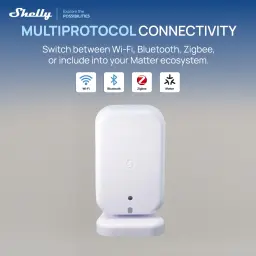 Sensor de presença Shelly Presence Gen4 Branco Matter Wi-Fi USB-C 5V, infográfico: conectividade multiprotocolo Wi-Fi