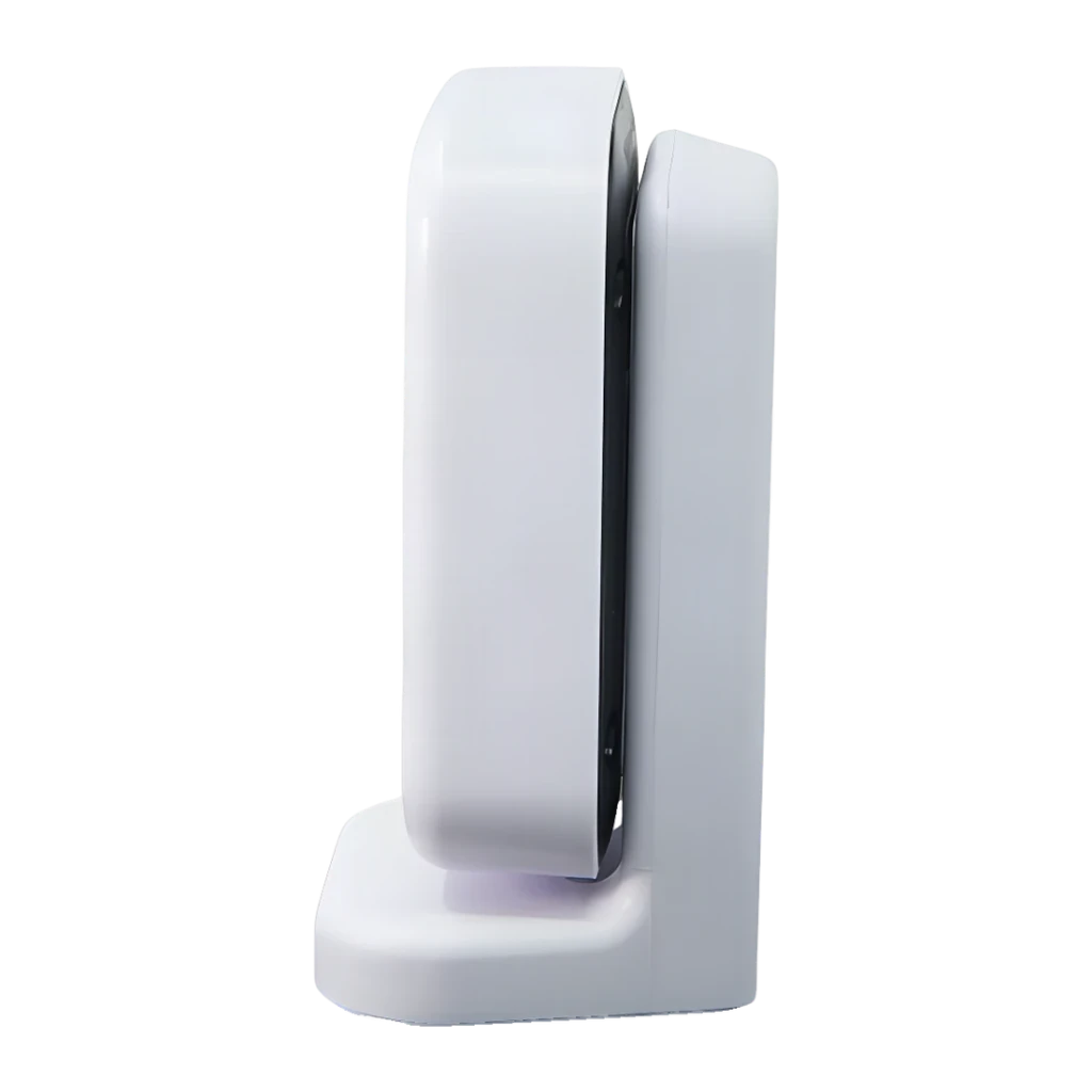 Sensor de presença Shelly Presence Gen4 Branco Matter Wi-Fi USB-C 5V, vista lateral: perfil do dispositivo na base com faixa