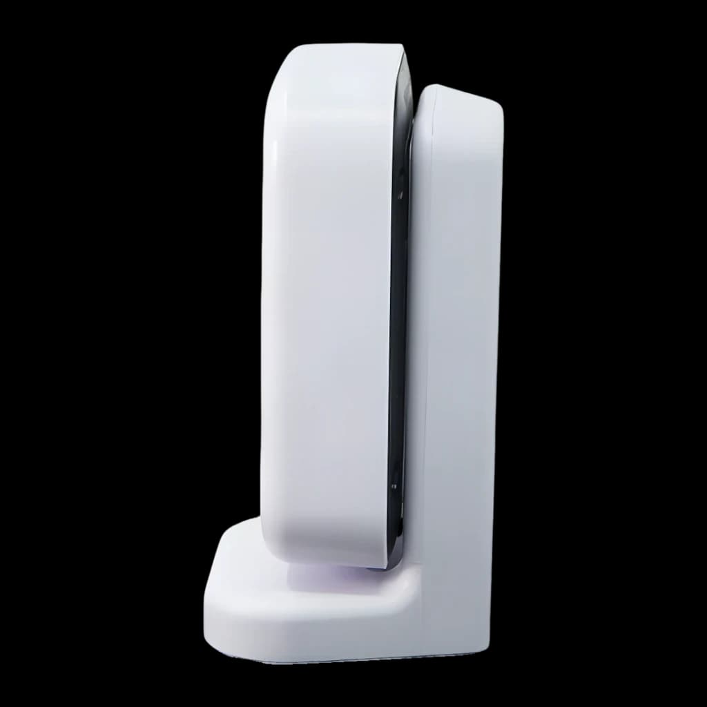 Sensor de presença Shelly Presence Gen4 Branco Matter Wi-Fi USB-C 5V, vista lateral: perfil do dispositivo na base com faixa