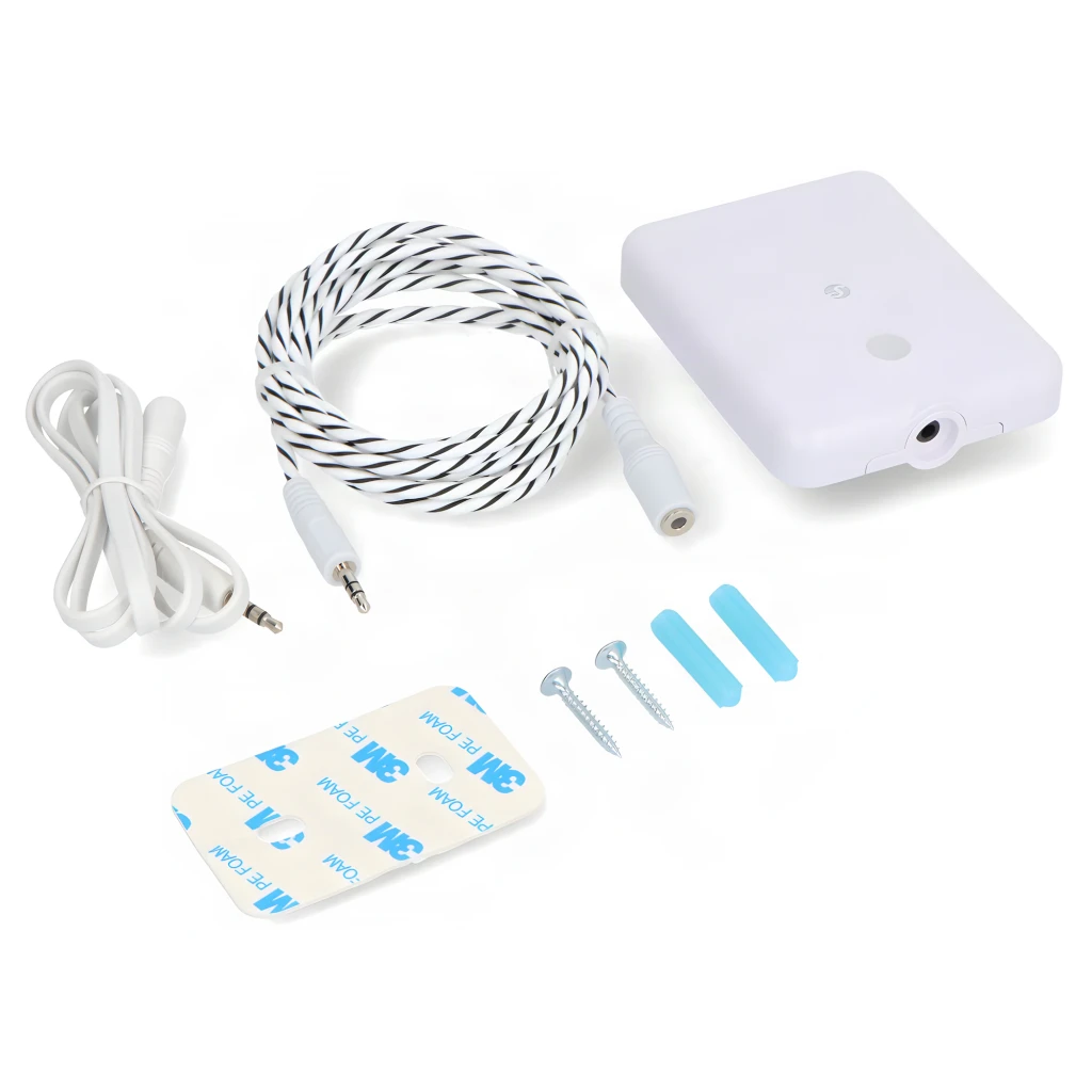 Sensor de Inundação Shelly Flood Gen4 Branco, conteúdo da caixa: sensor, cabo trançado, cabo branco, parafusos, buchas