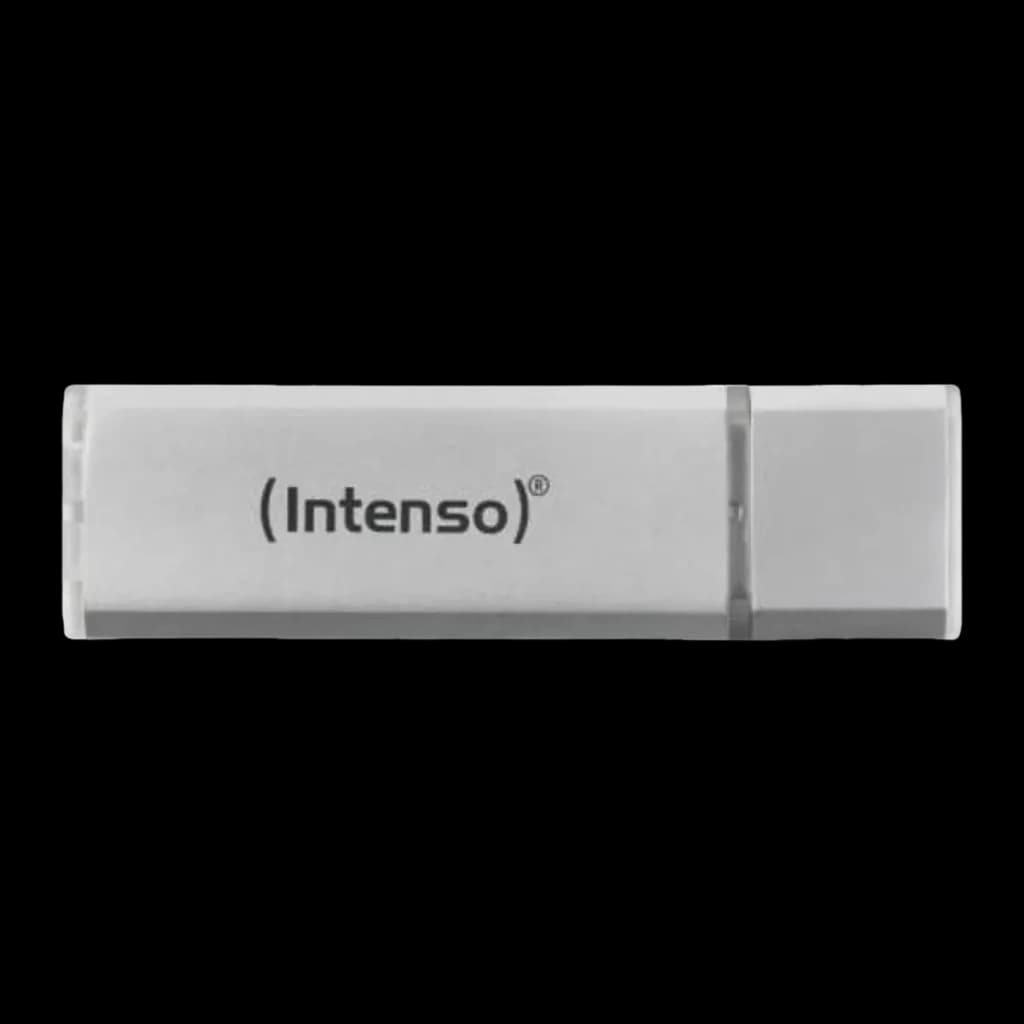 Intenso Alu Line 8GB plata, vista frontal: cuerpo metálico plateado con logo Intenso y tapa gris oscuro