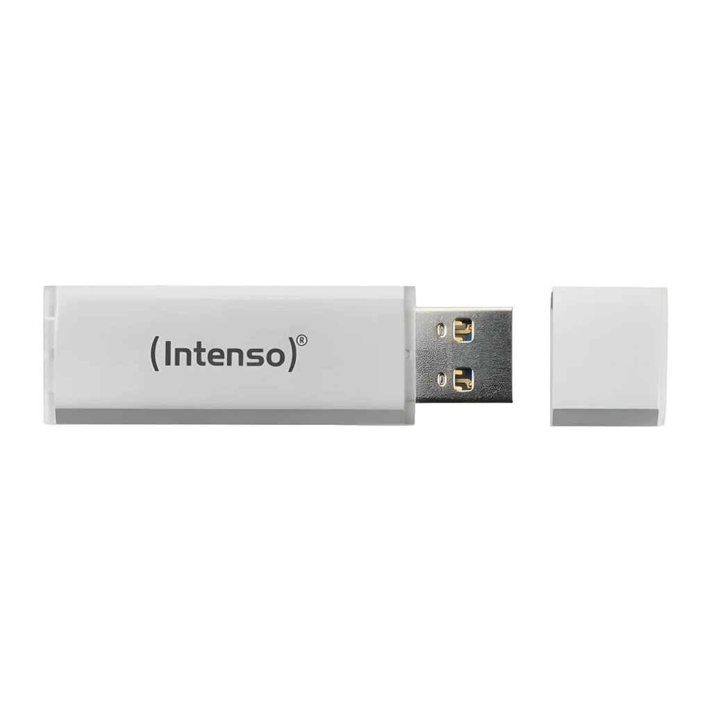 Intenso Alu Line 8GB argent, vue de face: corps métallique argenté avec logo Intenso et capuchon gris foncé - Ítem1
