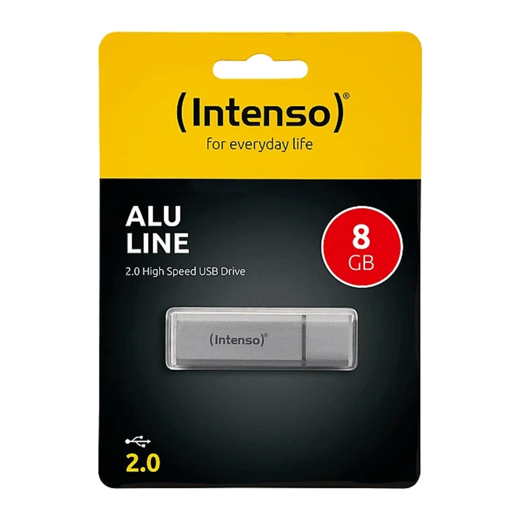 Intenso Alu Line 8GB argent, vue de face: corps métallique argenté avec logo Intenso et capuchon gris foncé - Ítem2