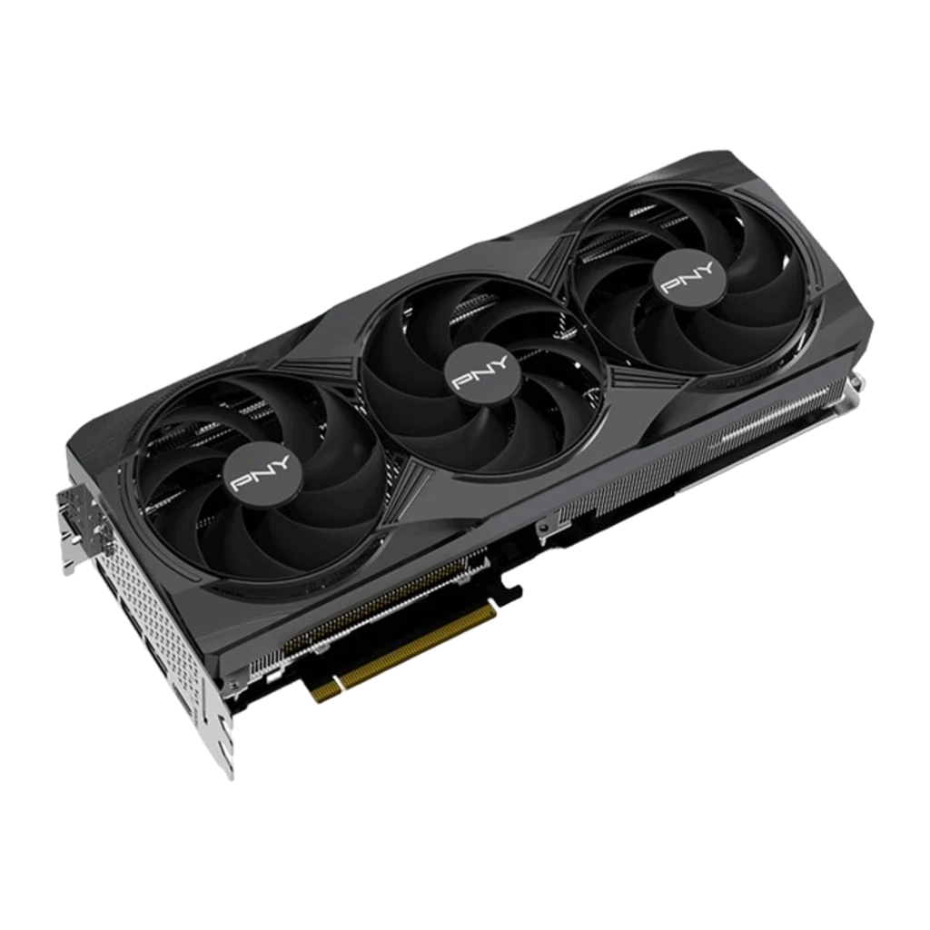 PNY GeForce RTX 5080 16GB negra, tarjeta con caja: packaging 16GB GDDR7 OC con tarjeta gráfica triple fan en primer plano - Ítem3