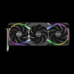 PNY GeForce RTX 5080 ARGB OC 16GB negro, vista frontal: tres ventiladores con anillos ARGB multicolor y logo PNY