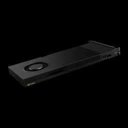 PNY NVIDIA RTX PRO 4000 Blackwell 24GB noir, angle bas: logo NVIDIA, ventilateur gauche et grilles de ventilation latérales