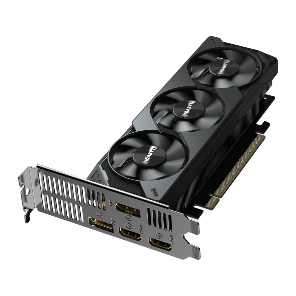 GIGABYTE GeForce RTX 5050 OC Low Profile 8GB negro, caja y tarjeta: packaging naranja-negro con doble ventilador y bracket - Ítem4