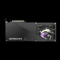 MSI GeForce RTX 5090 Gaming Trio OC 32GB GDDR7 negro, reverso: backplate cepillado con logo dragón RGB y ventilador visible
