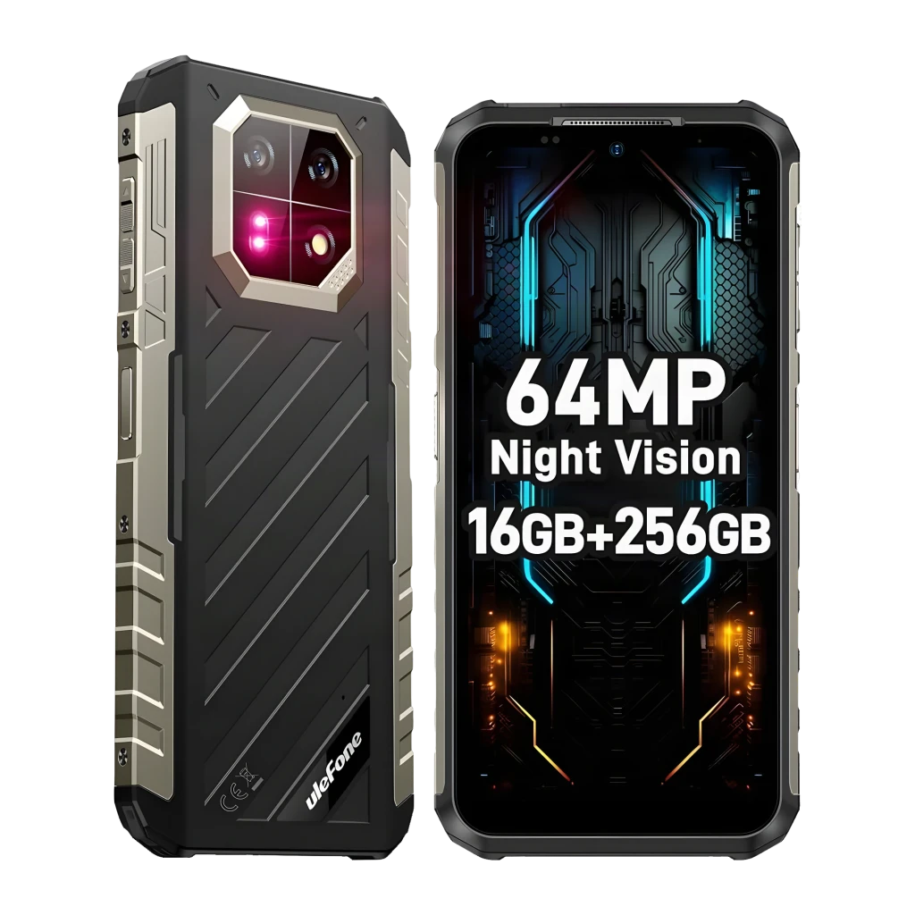 Ulefone Armor 22 Pro negro rugerizado MIL-STD-810H con trasera robusta, módulo de cámara 64MP con IR para visión nocturna y pantalla mostrando alto contraste - Ítem3