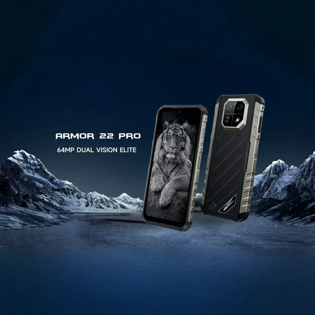 Ulefone Armor 22 Pro negro rugerizado MIL-STD-810H con trasera robusta, módulo de cámara 64MP con IR para visión nocturna y pantalla mostrando alto contraste - Ítem1