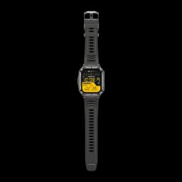 Ulefone Armor Watch Ultra Negro con caja robusta cuadrada, correa de silicona ranurada, pantalla amarilla con widgets de salud y tiempo, estilo deportivo