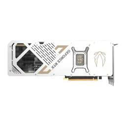 ZOTAC GAMING RTX 5070 Ti Solid Core OC 16GB blanc, vue arrière: backplate blanc avec logo GeForce RTX et connecteur PCIe doré