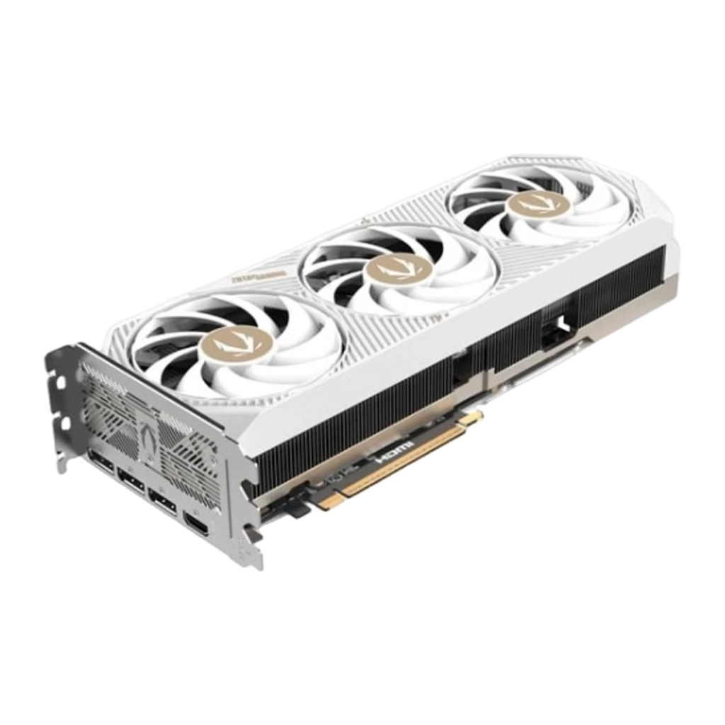 ZOTAC GAMING RTX 5070 Ti Solid Core OC 16GB branco, kit completo: caixa branca RTX 5070 Ti ao lado da placa gráfica - Item3