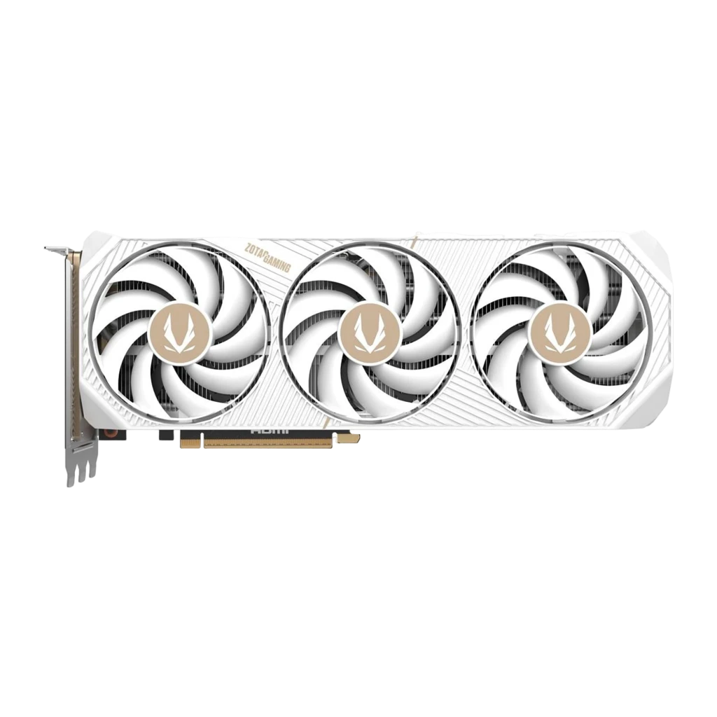 ZOTAC GAMING RTX 5070 Ti Solid Core OC 16GB branco, kit completo: caixa branca RTX 5070 Ti ao lado da placa gráfica - Item1