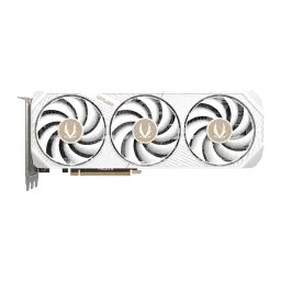 ZOTAC GAMING RTX 5070 Ti Solid Core OC 16GB blanc, vue avant: trois ventilateurs avec logo doré et shroud blanc
