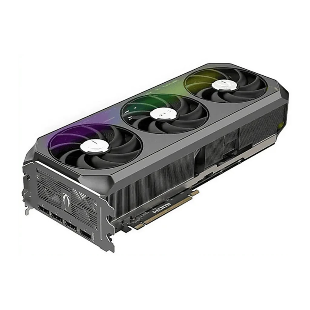 ZOTAC GAMING RTX 5080 AMP Extreme Infinity 16GB, caixa e placa: embalagem preta-verde ao lado da GPU com triplo ventilador e - Item3