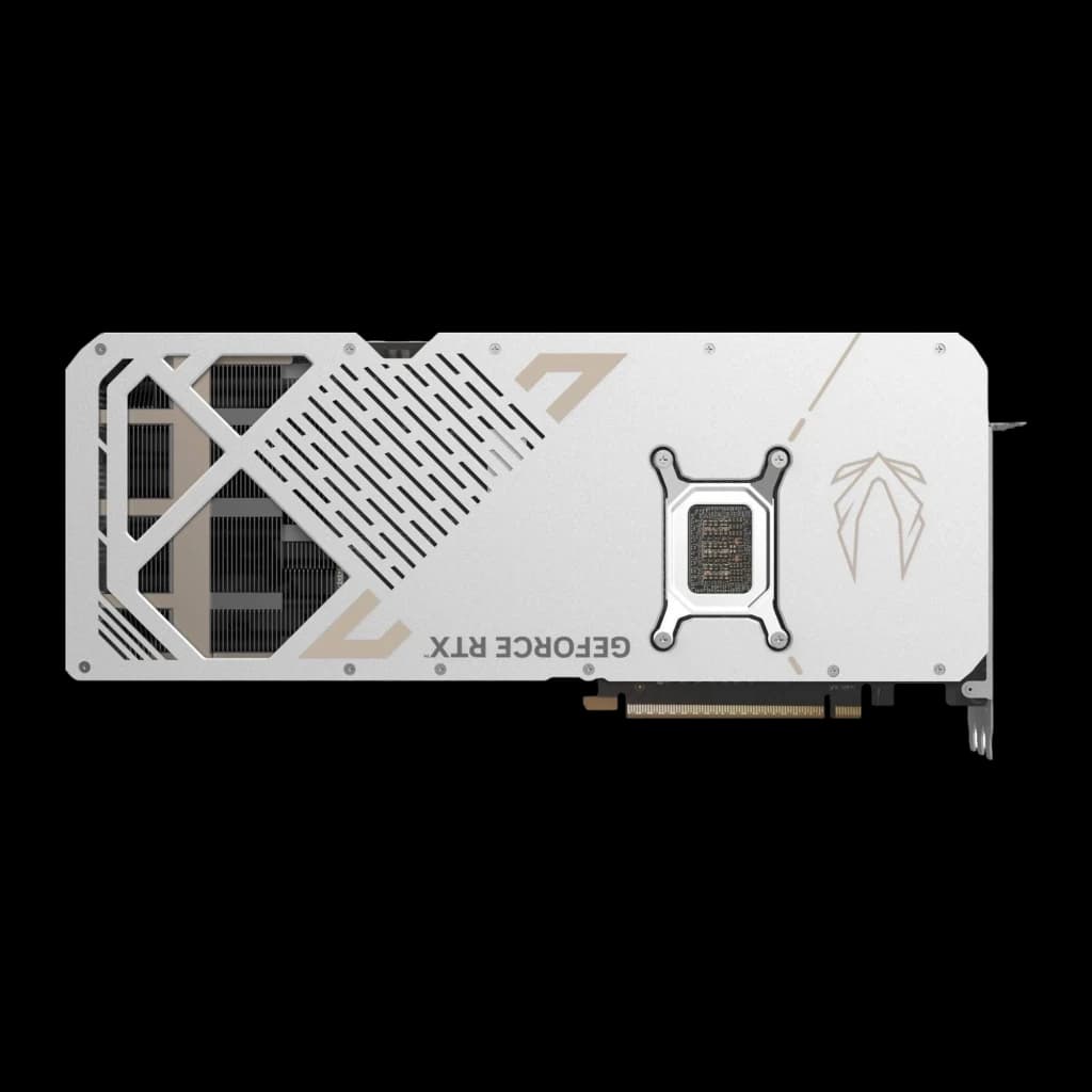 Zotac GeForce RTX 5080 SOLID OC White Edition blanc, vue arrière: backplate blanc avec découpe du dissipateur et logo