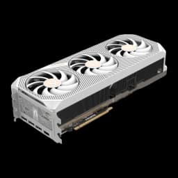 Zotac GeForce RTX 5080 SOLID OC White Edition blanc, perspective supérieure arrière: équerre avec ports DisplayPort et HDMI
