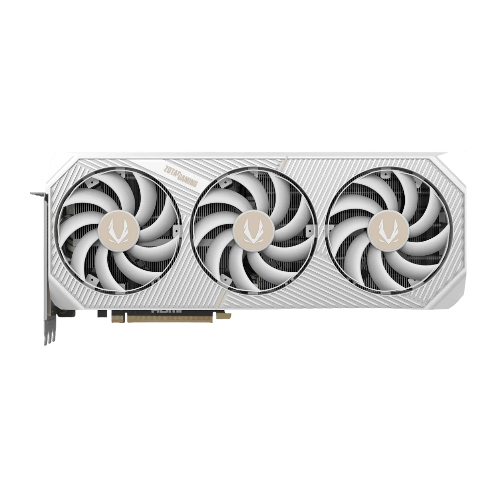 Zotac GeForce RTX 5080 SOLID OC White Edition branco, conteúdo: placa gráfica com triplo ventilador ao lado da caixa do - Item1