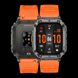 Ulefone Armor Watch Ultra Naranja con correa de silicona, pantalla cuadrada 1.85, bisel metálico robusto, sensores de FC y SpO2, botones físicos y carga